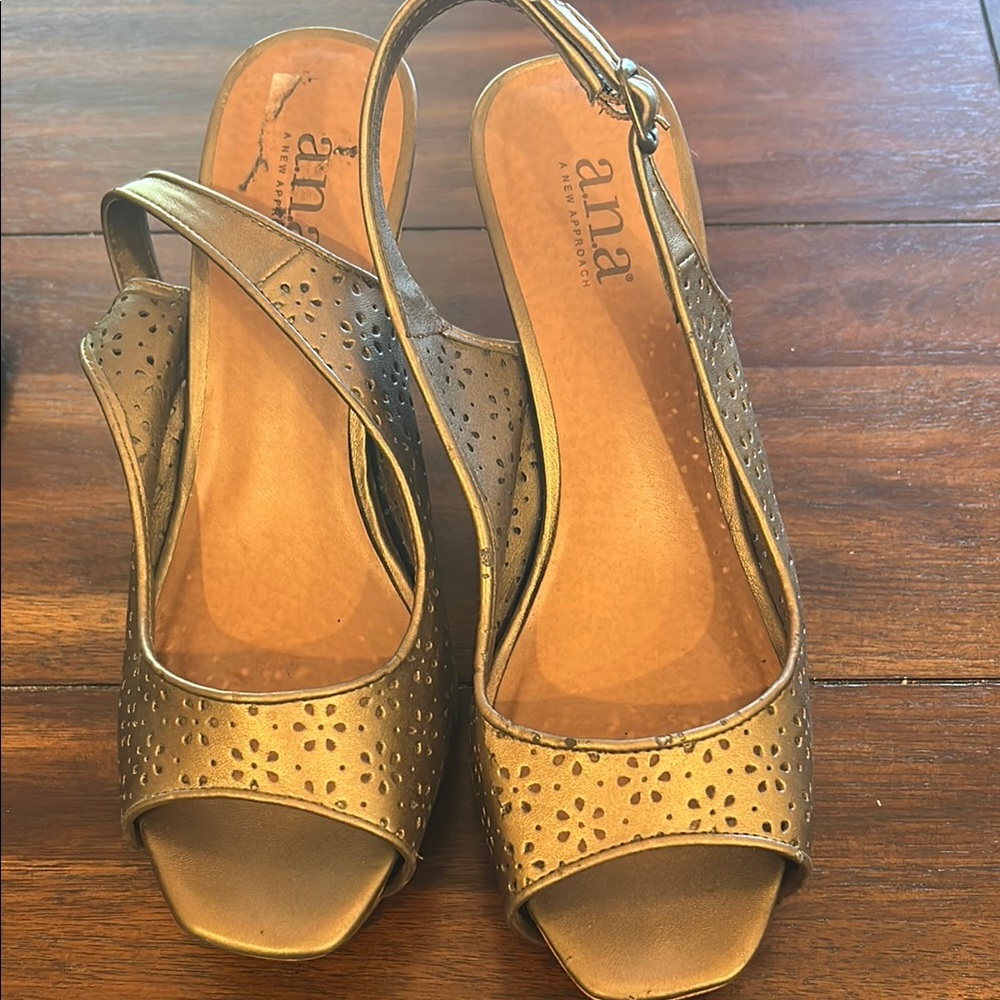 a.n.a Gold Slingback Peep-Toe Sandals